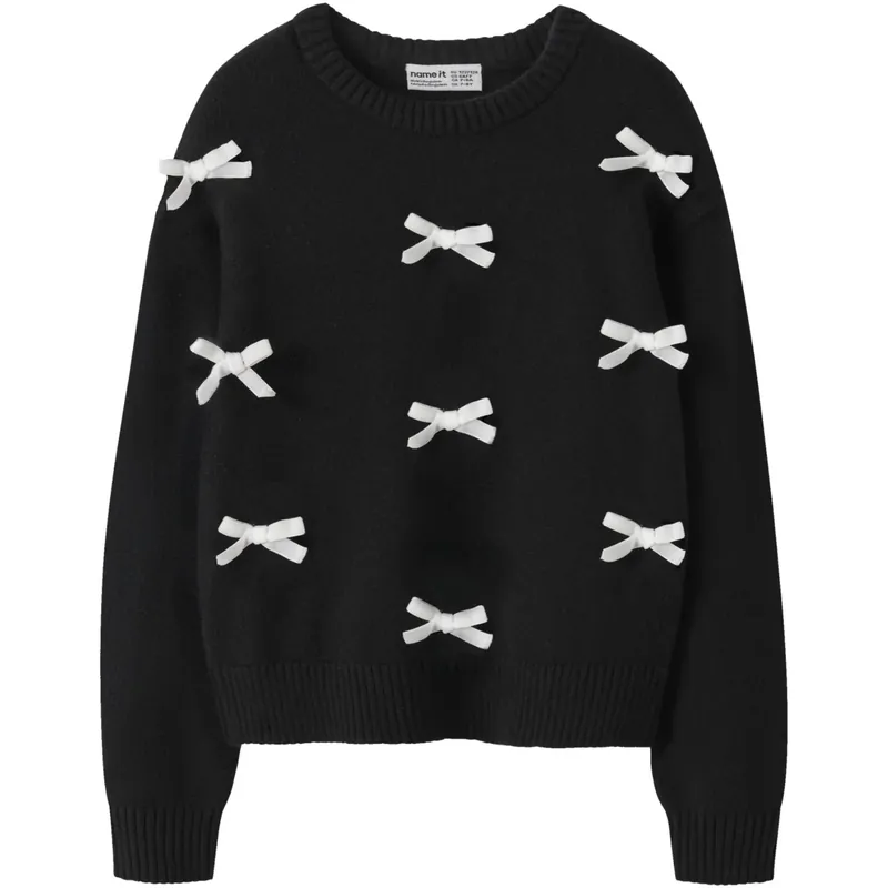 Name It Black Bright White Bow Nkfsonja Ls Stickad Bästa pris