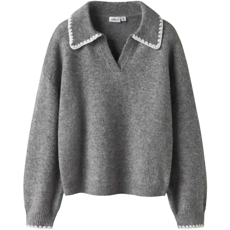 Name It Grey Melange Nkfrikasa Ls Stickad Pikétröja Fynd