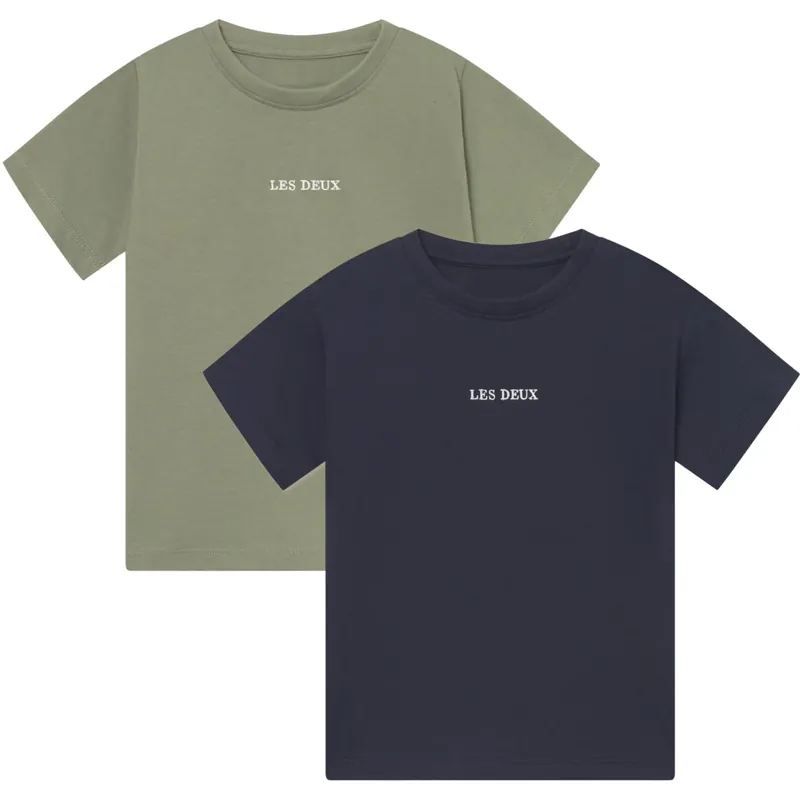 Snabb leverans Les Deux Kids Dark Navy/Lichen Green Dexter T-Shirt Kids - 2-PACK