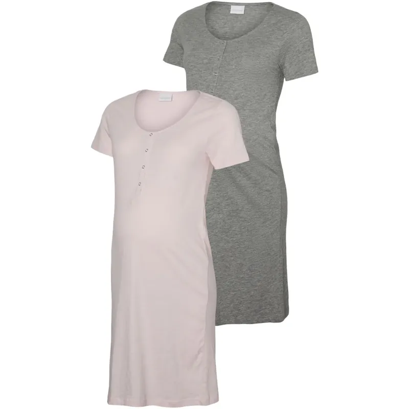 Mama;licious Chalk Pink Light Grey Melange Mlmira Jrs Natklänning 2F 2-P Noos Kampanjpris
