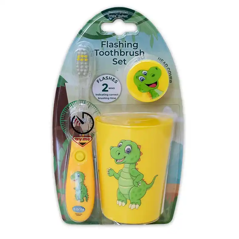 B-Brite Blinkande Tandborstset 3-pack Dino Expressleverans