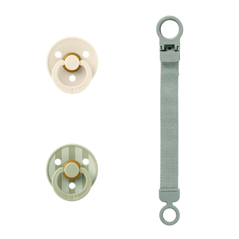 Colour Pacifier & Loop Clip Gift Set Latex 0+ Månader Size 1 Sage 2 st Rabatt