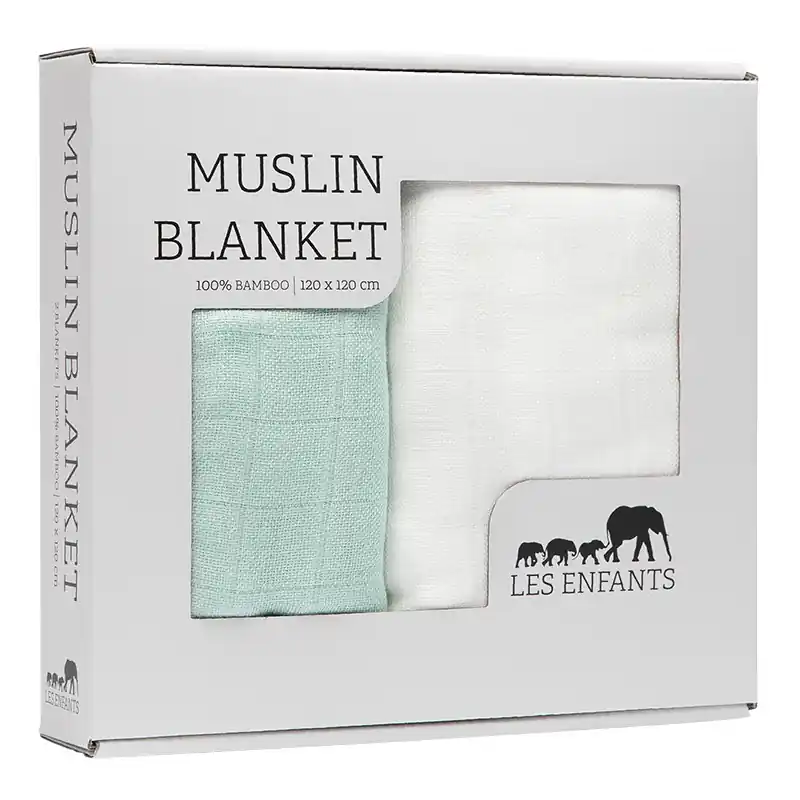 Les Enfants Muslin Blanket 2-pack Grön/Vit Rabatt