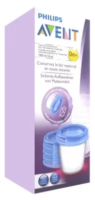 Avent Återanvändbara Förvaringsburkar för Bröstmjölk 180 ml 0 Månader och + 5 Burkar Outlet